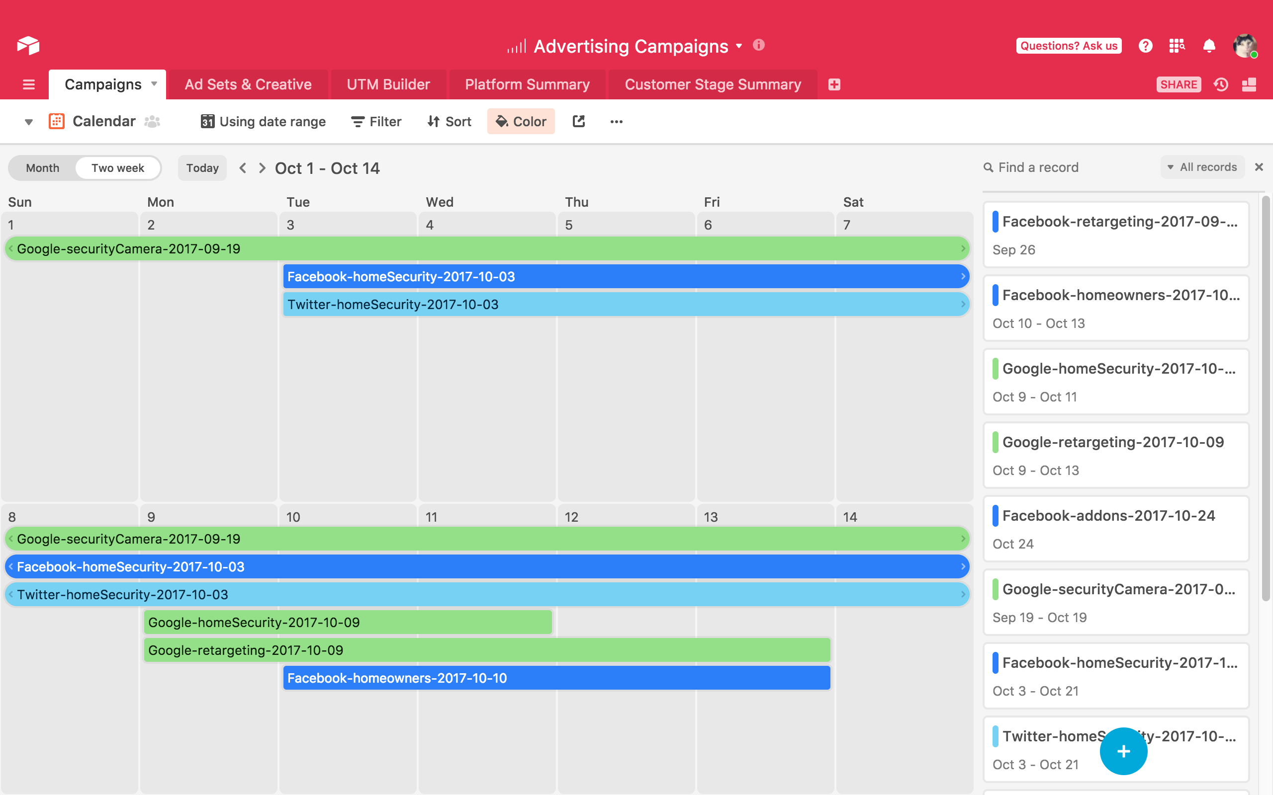 airtable calendar color