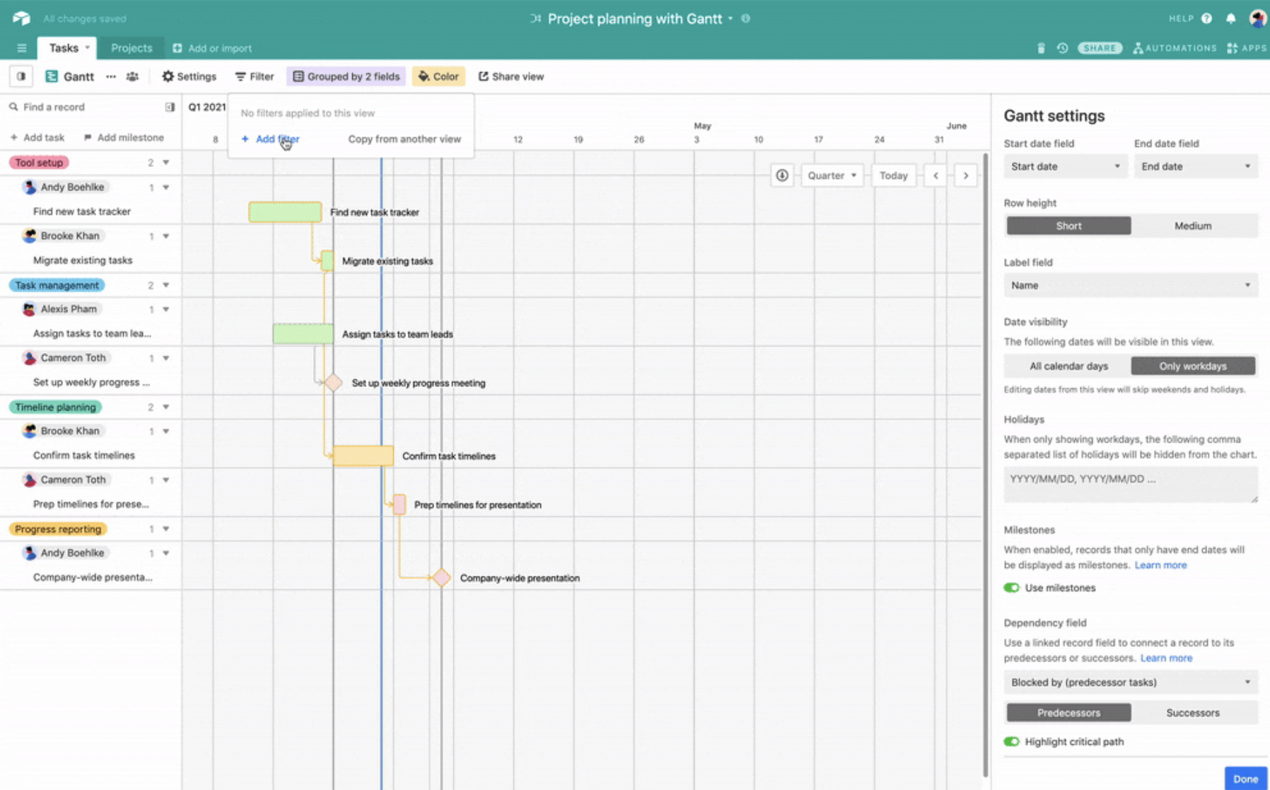 airtable gantt chart view