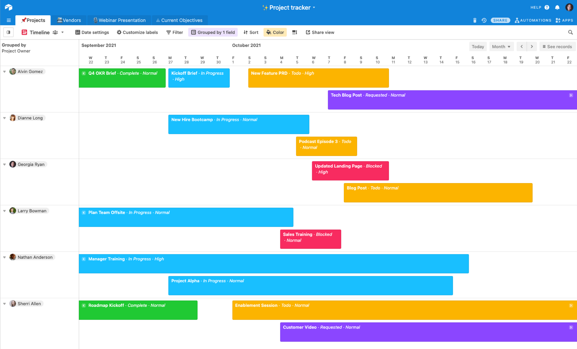 airtable project timeline view examples