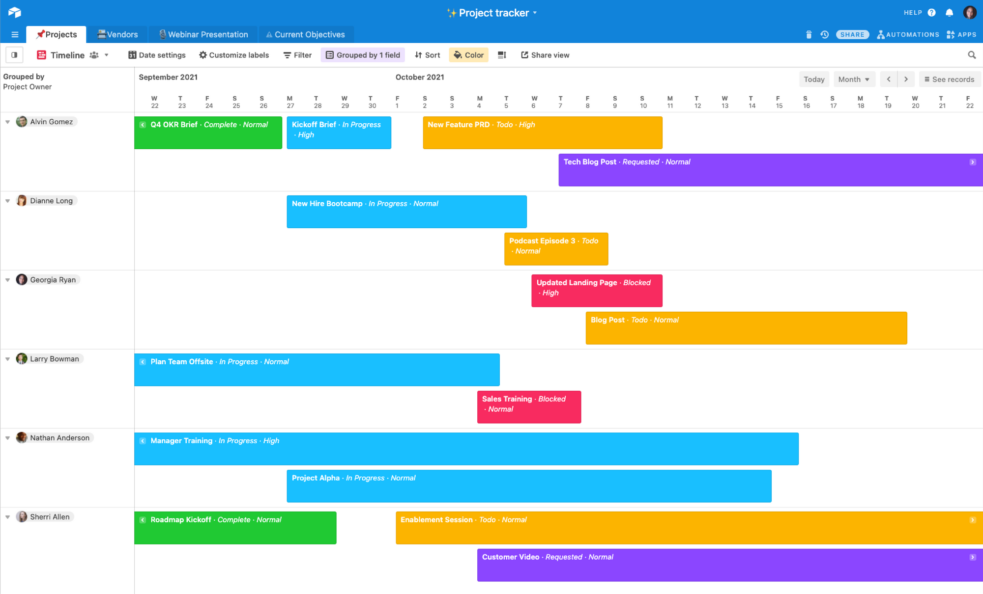 airtable Projektzeitleisten-Ansicht Beispiele