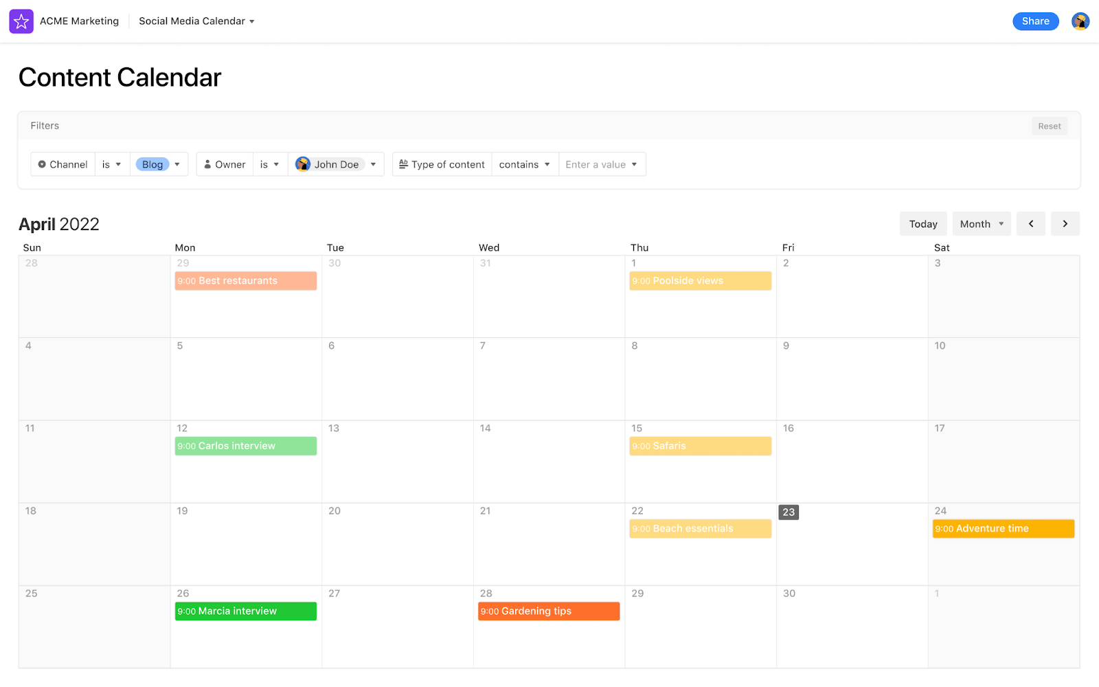 airtable calendar color